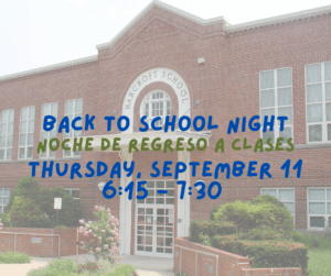 Image of Barcroft with the date and time for back to school night: September 11th from 6:15-7:30