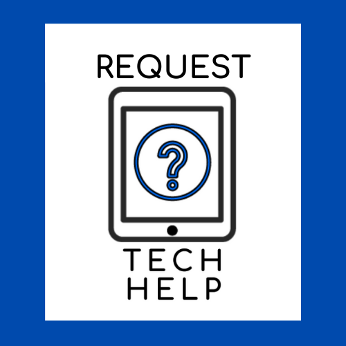 iPad со знаком вопроса со словами Request Tech Help