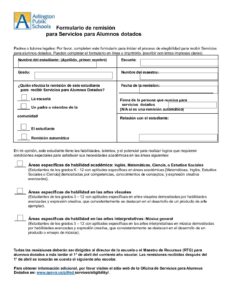 Gifted Services Referral Form Spanish Fillable