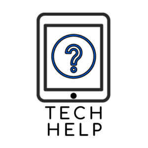 An iPad with a question mark with the words Tech Help