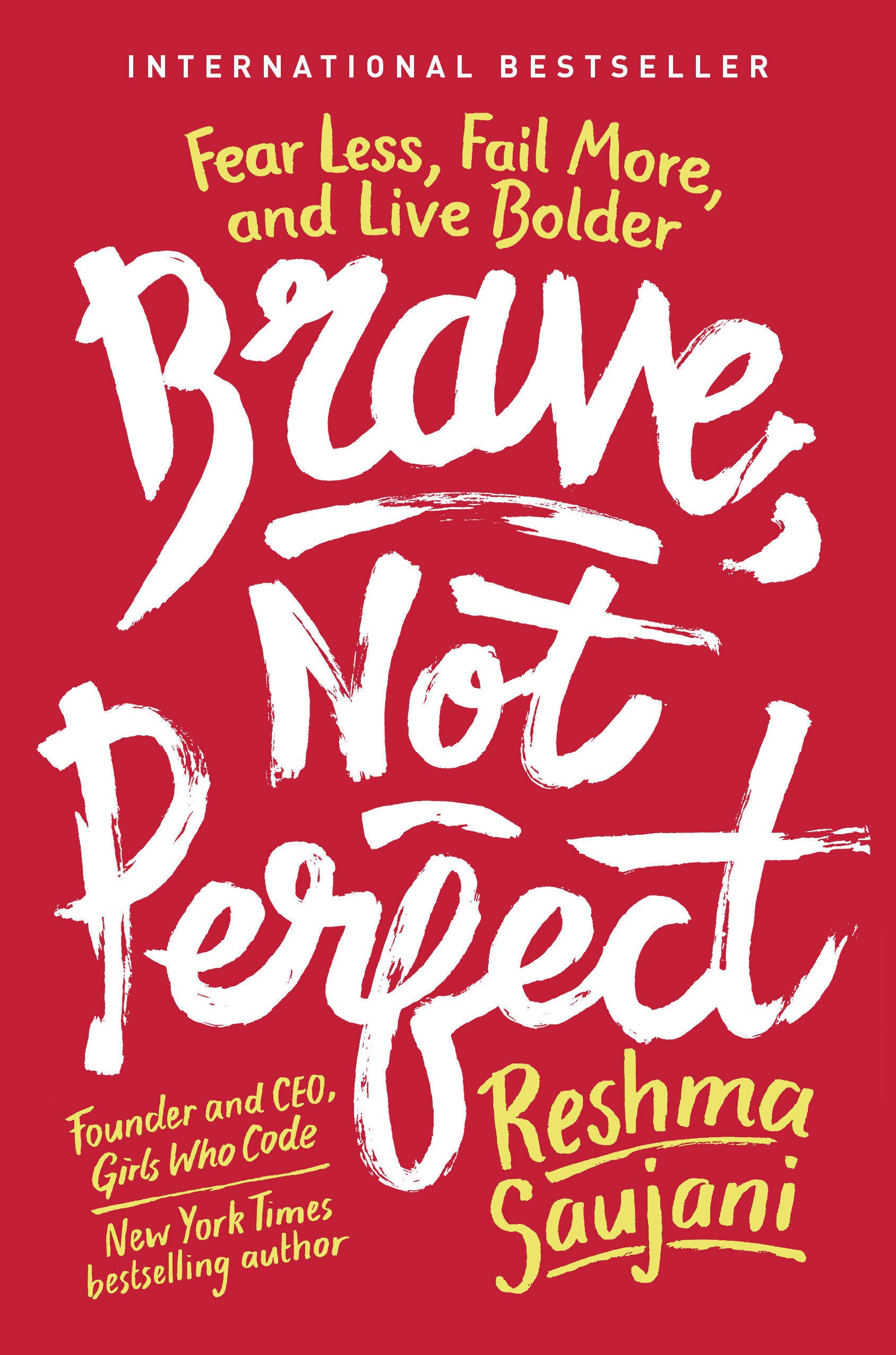 A red book cover with the text Brave Not Perfect in white