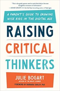 The book title Raising Critical Thinkers on a white cover