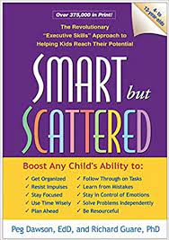 The book title Smart but Scattered on a purple and yellow book cover