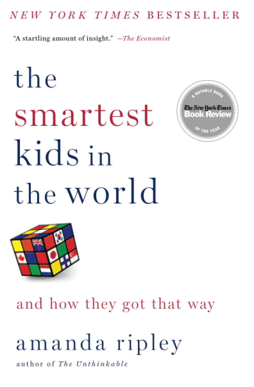 The book title The Smartest Kids in the World on a white book cover with a rubik's cube 