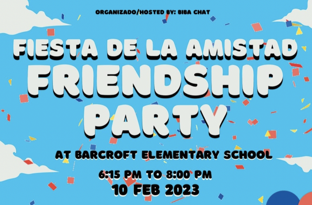 Fiesta de la Amistad Friendship Party at Barcroft Elementary School 6:15 to 8PM February 10, 2023