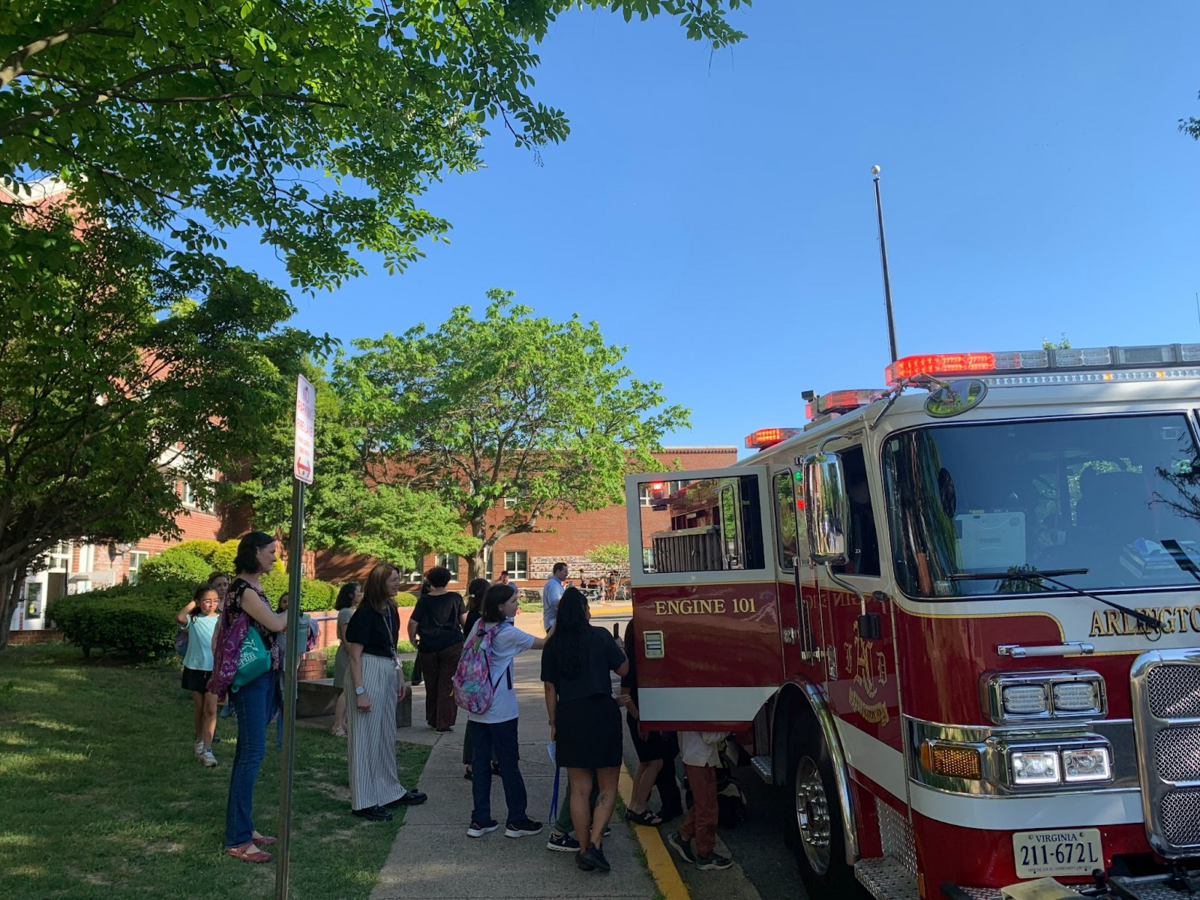 Barcroft families gathered outside a fire truck for Fire Safety Night