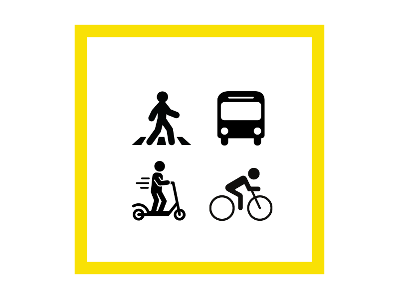 walk, bus, scooter, and bike icons