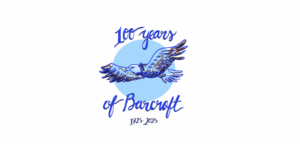 Hand drawn digital image of an eagle with the text "100 years of barcroft 1925 - 2025"
